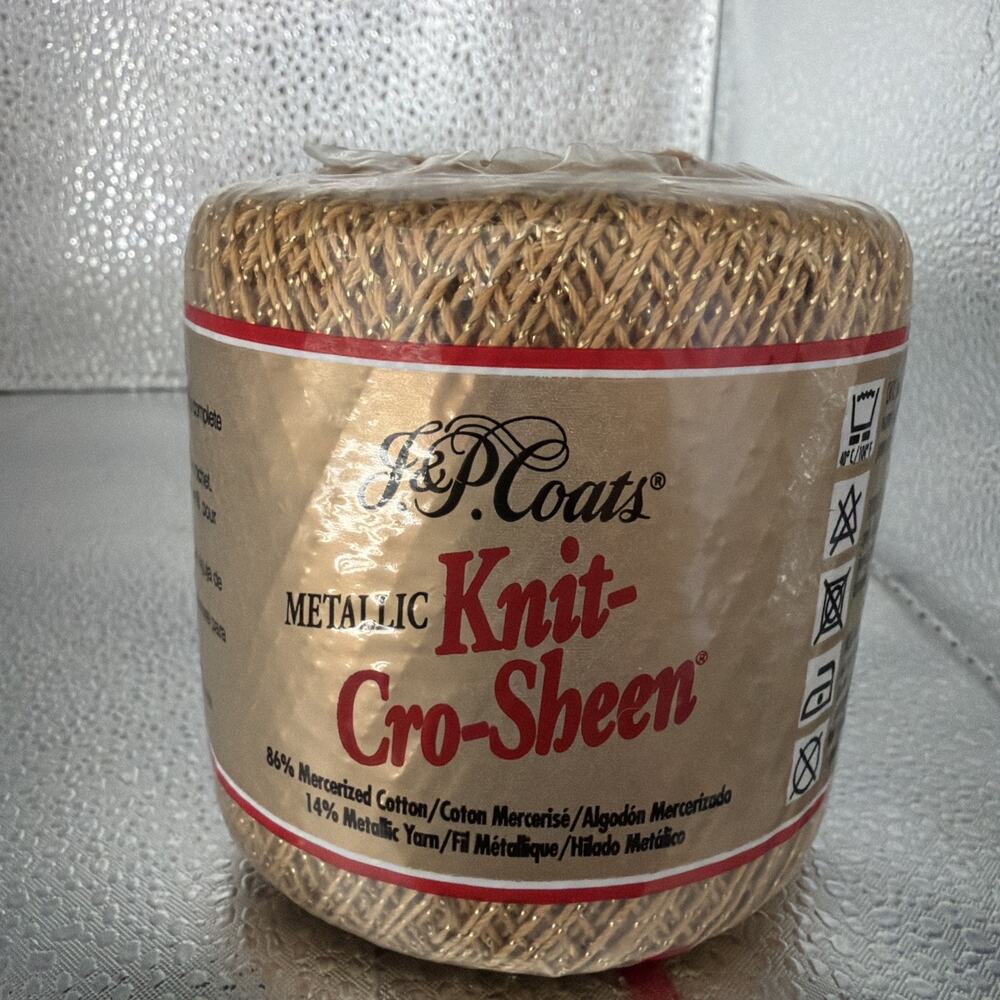 J&P Coats METALLIC Knit-Cro-Sheen Gold/Gold 100 yds A-64M Size 10